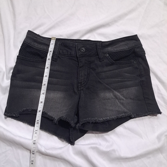 Black heart | Black/ grey with mesh details women's jean short shorts low rise - Picture 6 of 8